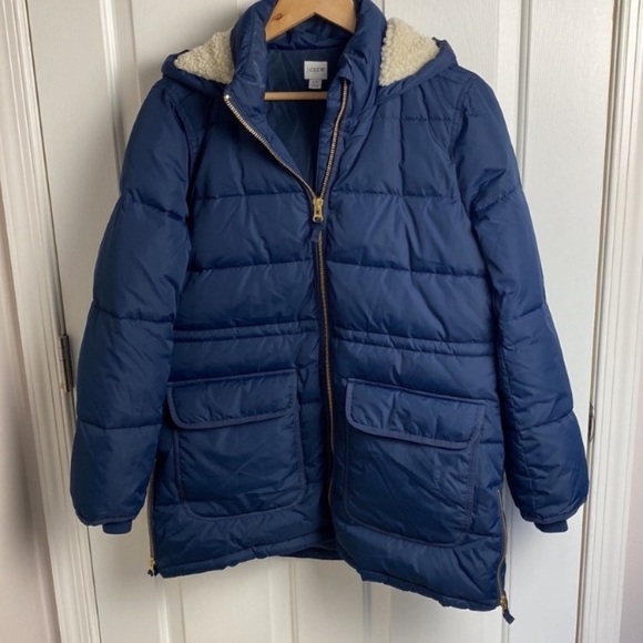 J Crew Factory Vail Puffer Coat with Hood Navy Blue Size LP - Picture 14 of 14